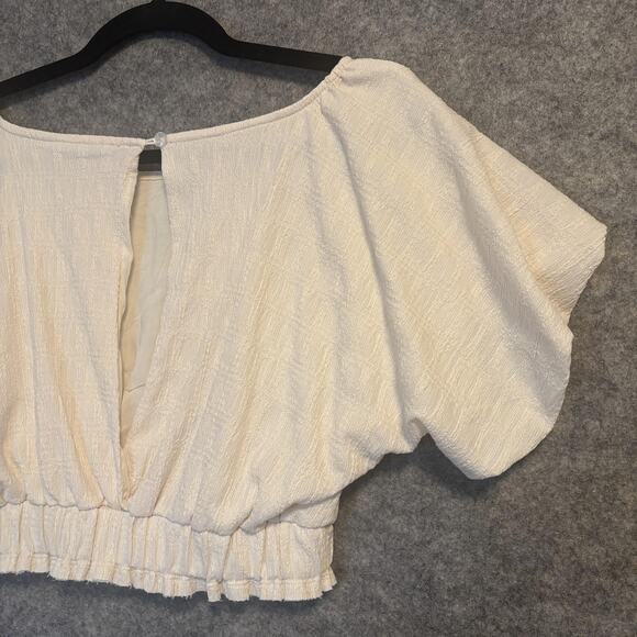 Free People Shirt Womens Size Small Crop Flutter Sleeve Smocked Hem Boho - Picture 5 of 13